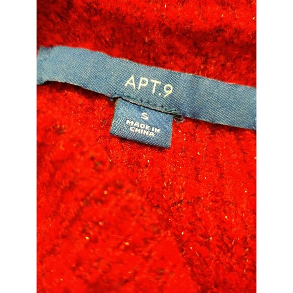 APT.9 Small Womens Sweater Red Sparkle Textured Pullover Holiday Knit Crewneck - Picture 7 of 10